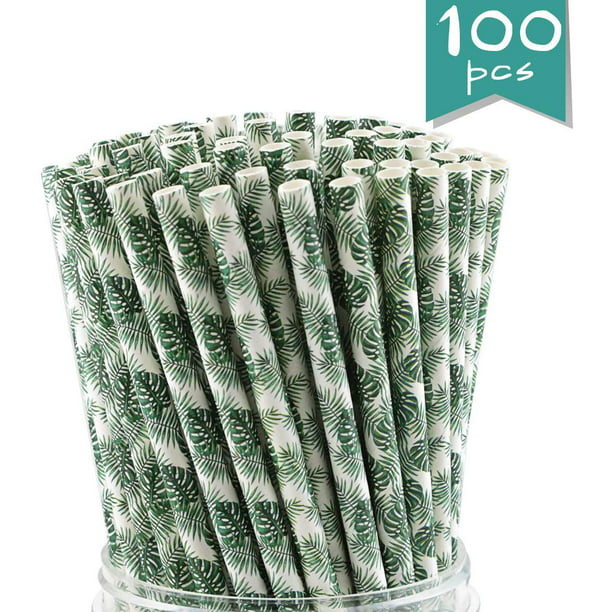 Paper Straws Biodegradable Eco Friendly Pack of 60 Tropical Leaf Party Summer